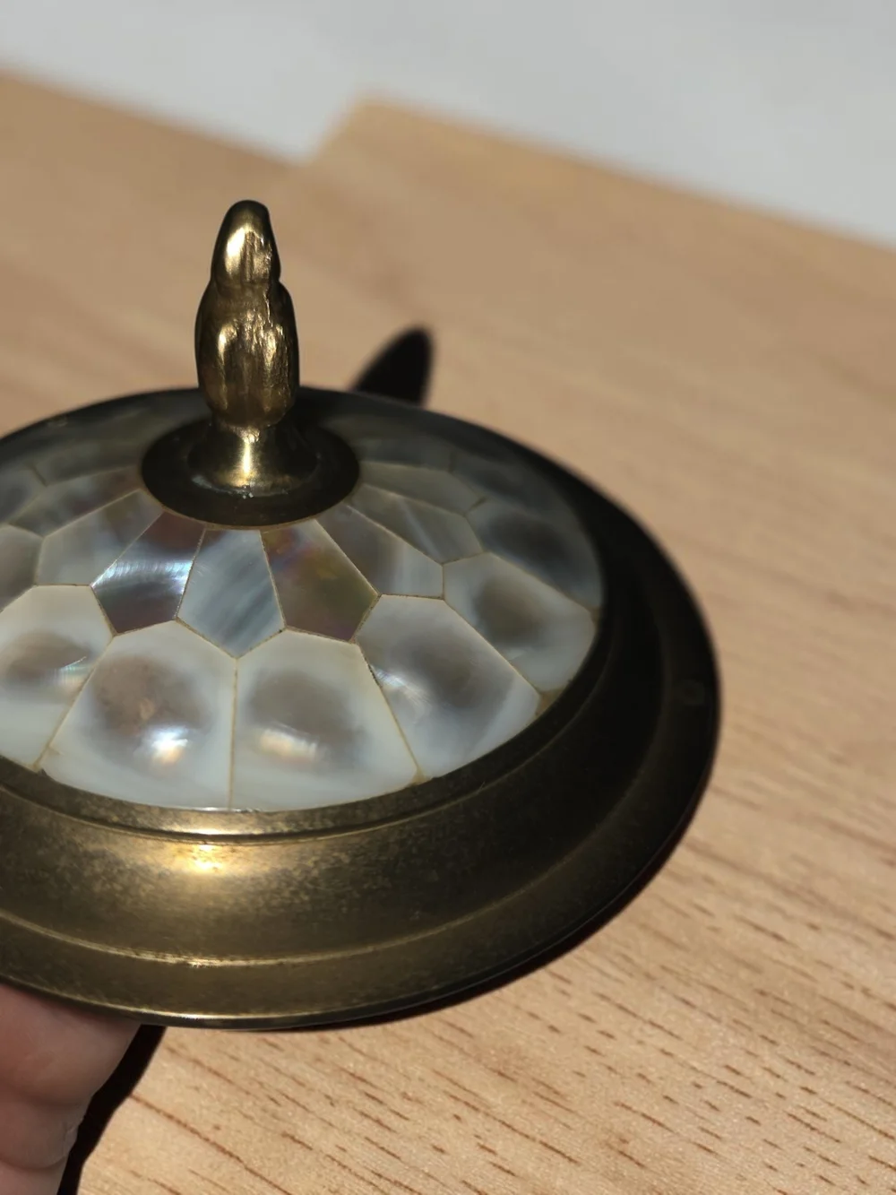 Vintage Brass Footed Trinket Box with Mother-of-Pearl Lid